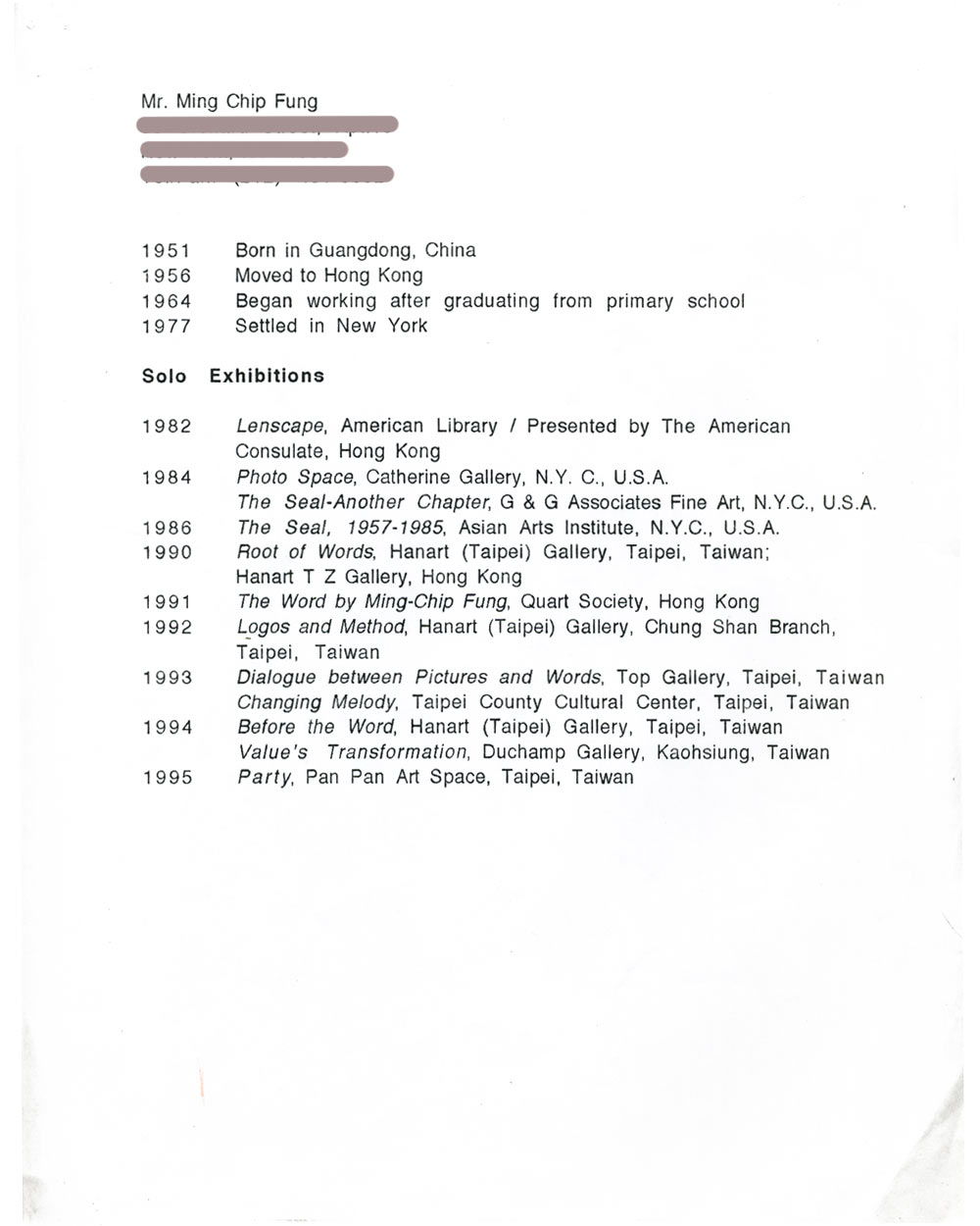 Ming Chip Fung's resume, pg 1